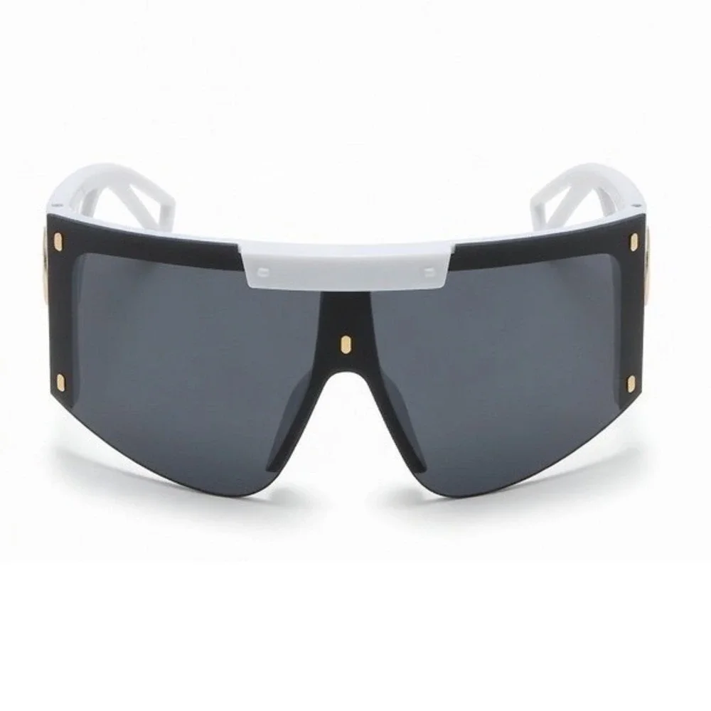 Women White‎ Shield Sunglasses Oversized Futuristic Geometric Cutout Wrap Lenses
